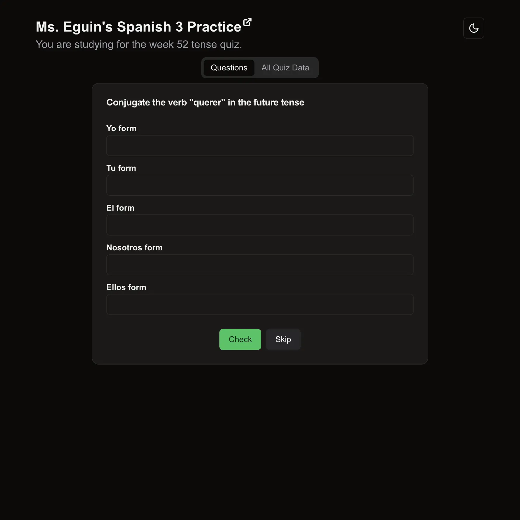 Image of Ms. Eguin's Spanish practice website
