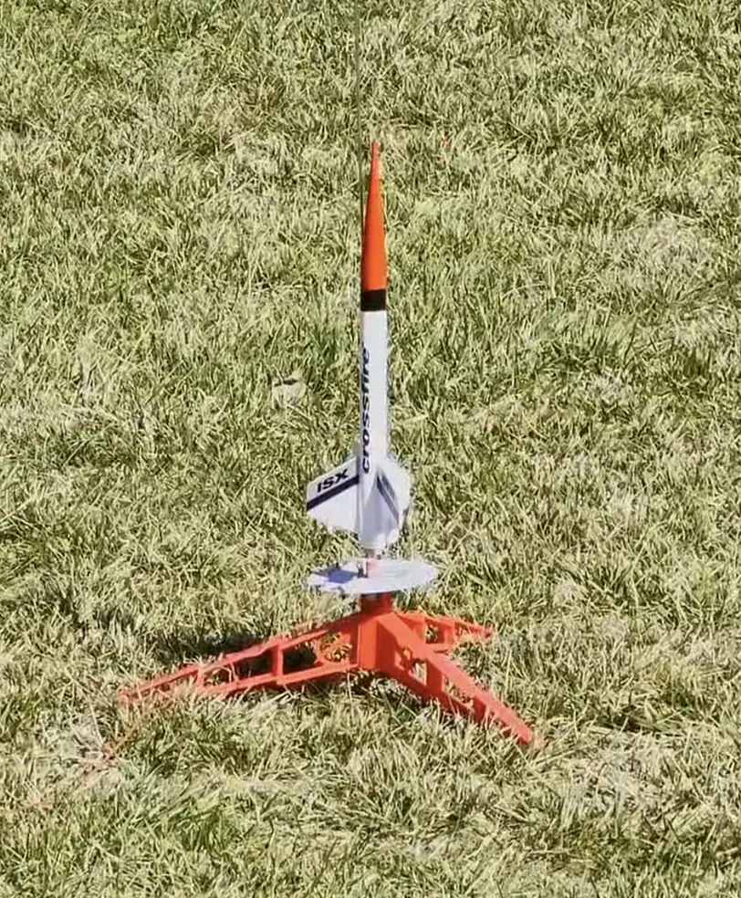 Nicholas's crossfire model rocket on its launchpad